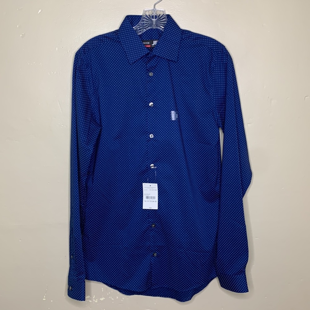J. FERRAR Button Down Shirt Blue PIN DOT Slim NWT Small